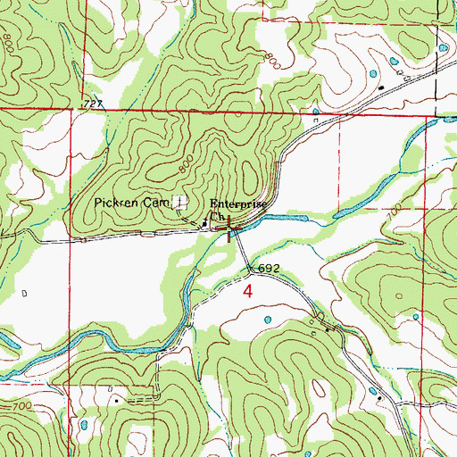 Topographic Map of Pickren Hall, AR