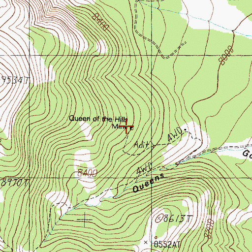 Topographic Map of Queen of the Hills Mine, MT