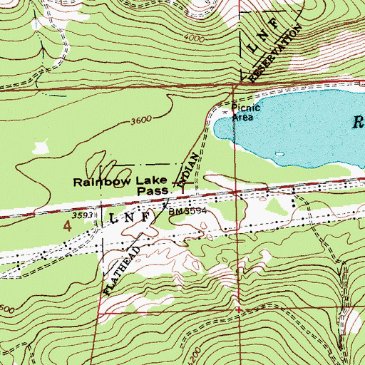 Topographic Map of Rainbow Lake Pass, MT