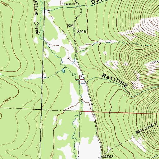 Topographic Map of Rattling Gulch, MT