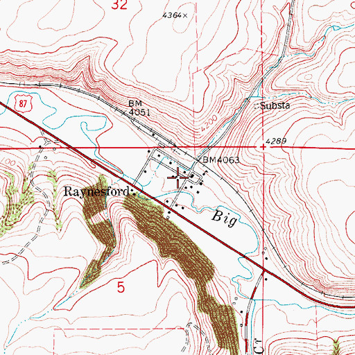Topographic Map of Raynesford, MT
