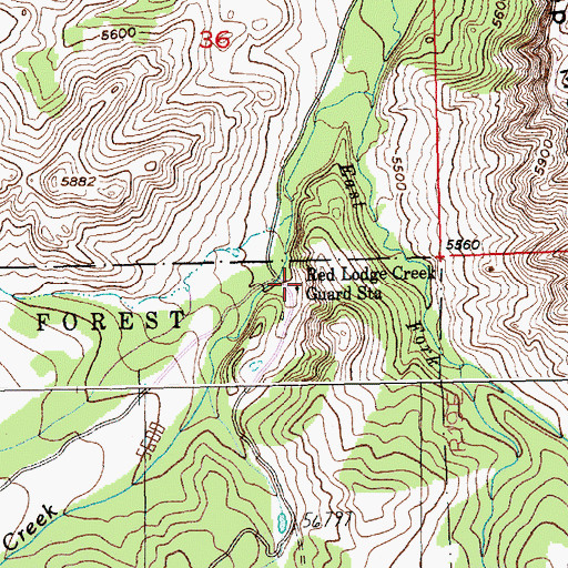 Topographic Map of Red Lodge Creek Guard Station, MT