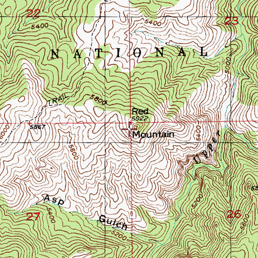 Topographic Map of Red Mountain, MT