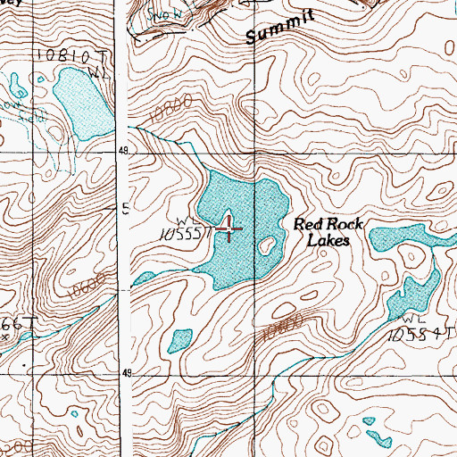 Topographic Map of Red Rock Lakes, MT