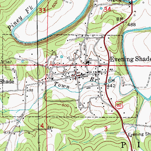 Topographic Map of Evening Shade, AR