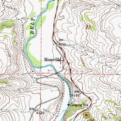 Topographic Map of Riceville, MT