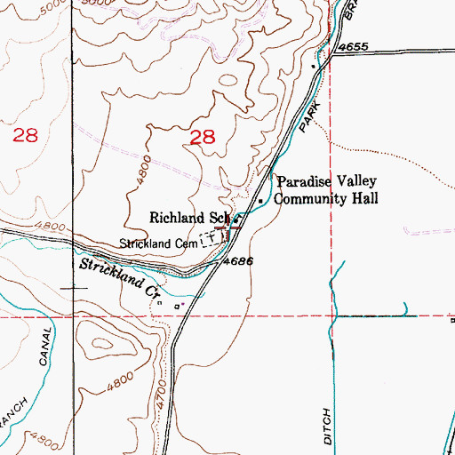 Topographic Map of Richland School, MT