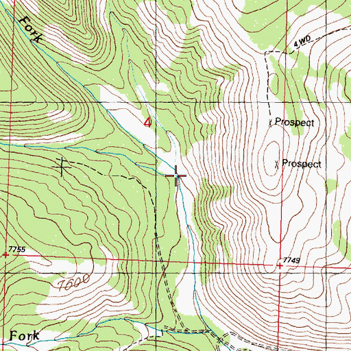 Topographic Map of Right Fork Buffalo Creek, MT