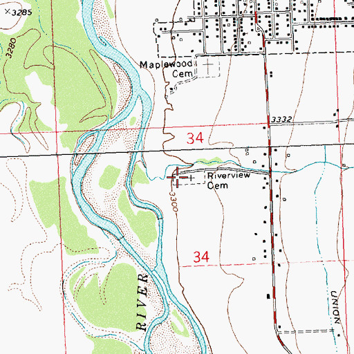 Topographic Map of Riverside Cemetery, MT