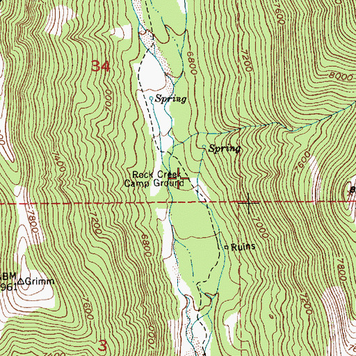 Topographic Map of Rock Creek Camp Ground, MT