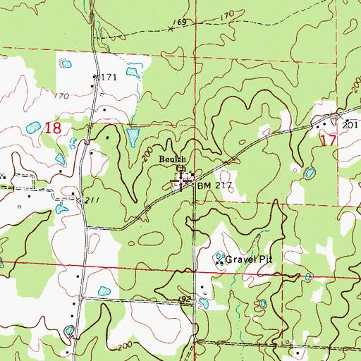 Topographic Map of Beulah Cemetery, AR