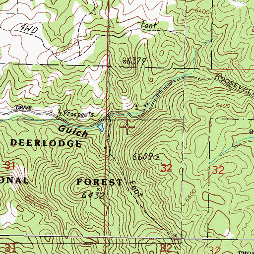 Topographic Map of Roosevelt Campground, MT