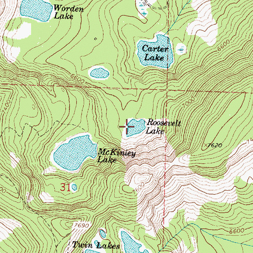 Topographic Map of Roosevelt Lake, MT