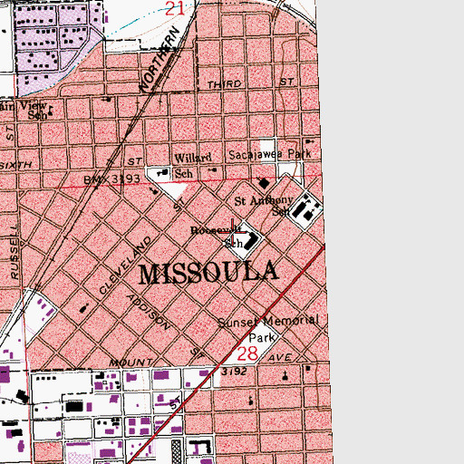 Topographic Map of Roosevelt School, MT