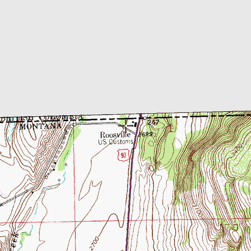 Topographic Map of Roosville, MT