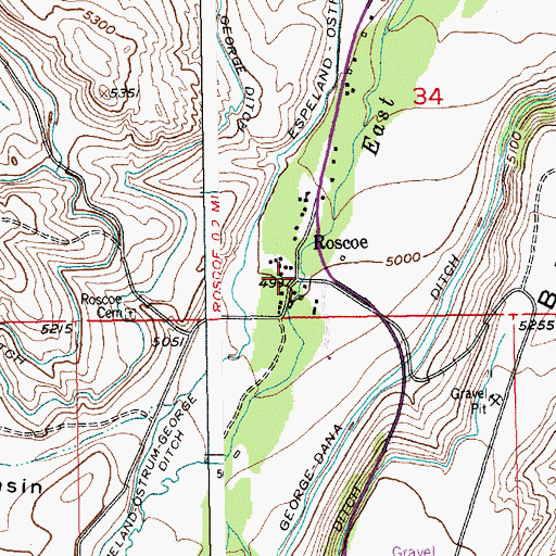 Topographic Map of Roscoe, MT