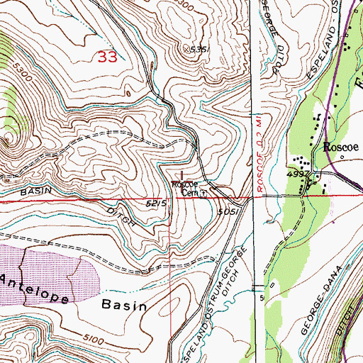 Topographic Map of Roscoe Cemetery, MT