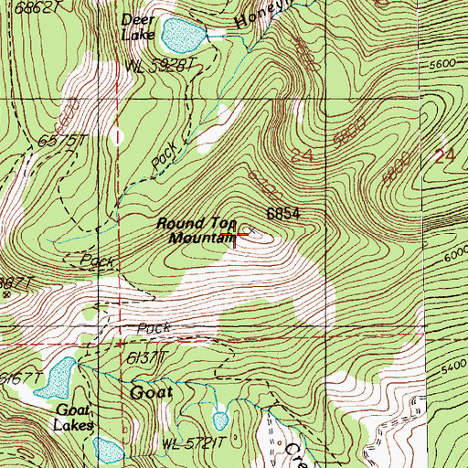 Topographic Map of Round Top Mountain, MT
