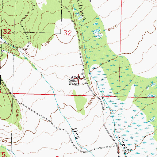 Topographic Map of Rousch Ranch, MT
