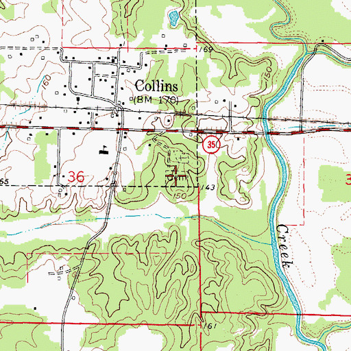 Topographic Map of Collins Cemetery, AR