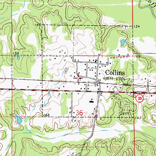 Topographic Map of Collins Missionary Baptist Church, AR
