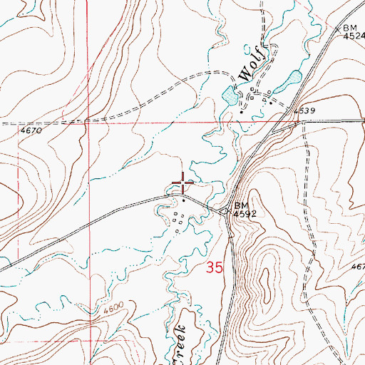 Topographic Map of Running Wolf Creek, MT