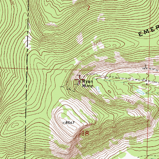 Topographic Map of Ryan Mine, MT