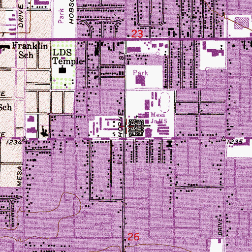 Topographic Map of Mesa Junior High School (historical), AZ