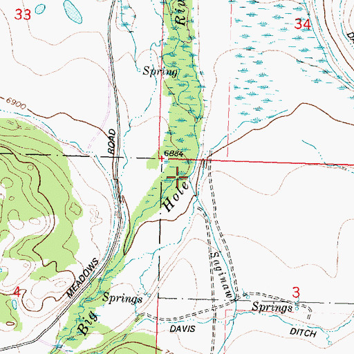 Topographic Map of Saginaw Creek, MT