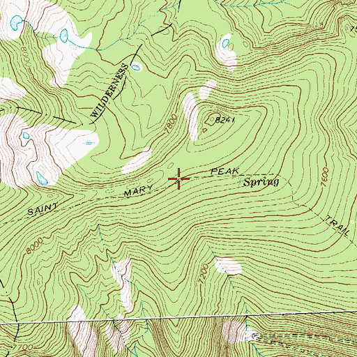 Topographic Map of Saint Mary Peak Trail, MT