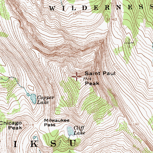 Topographic Map of Saint Paul Peak, MT