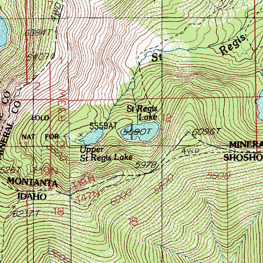 Topographic Map of Saint Regis Lake, MT