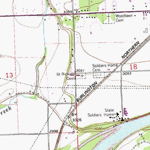 Topographic Map of Saint Richard Cemetery, MT