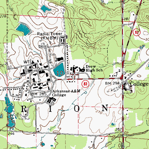 Topographic Map of Drew Central Elementary School, AR