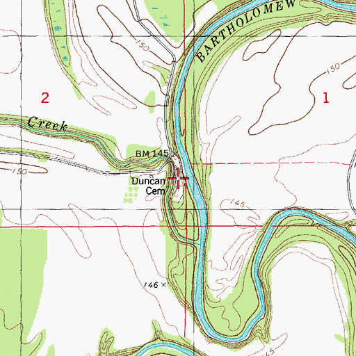 Topographic Map of Duncan Cemetery, AR
