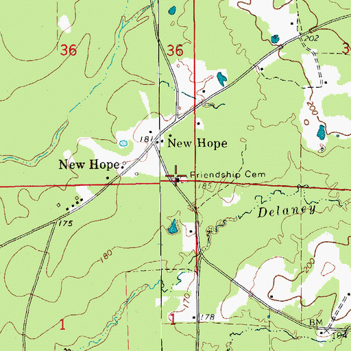 Topographic Map of Friendship Baptist Church, AR