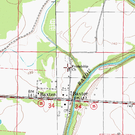 Topographic Map of Friendship Missionary Baptist Church, AR