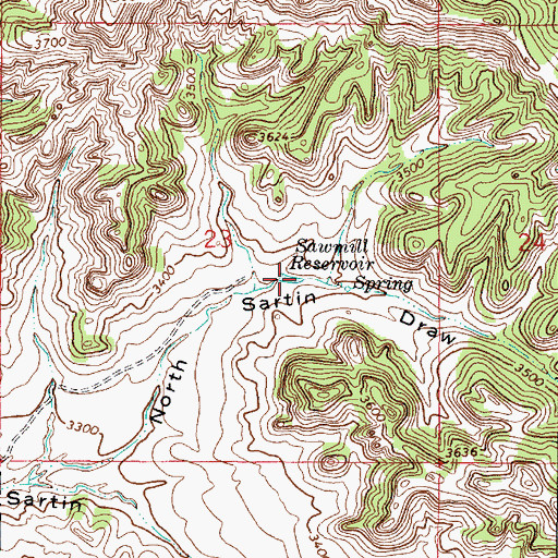 Topographic Map of Sawmill Reservoir, MT