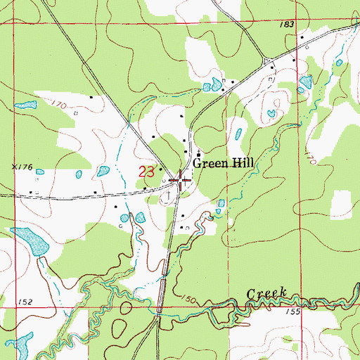 Topographic Map of Green Hill Cemetery, AR