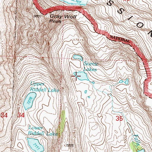 Topographic Map of Scenic Lakes, MT