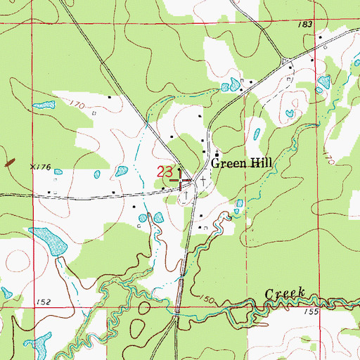 Topographic Map of Green Hill School (historical), AR