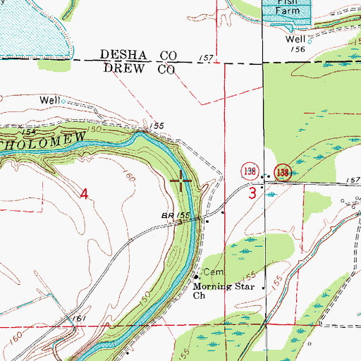 Topographic Map of Grissoms Bend, AR