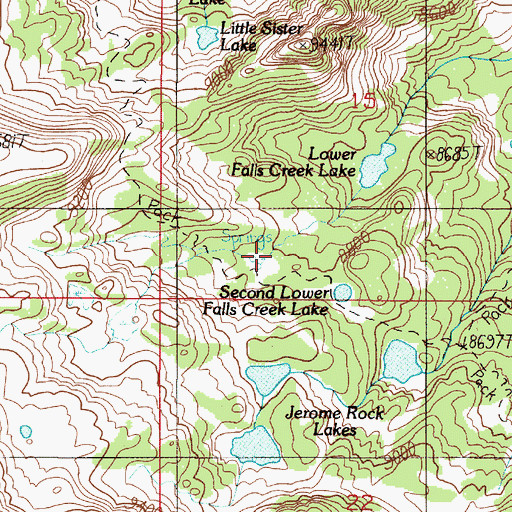 Topographic Map of Second Lower Falls Creek Lake, MT