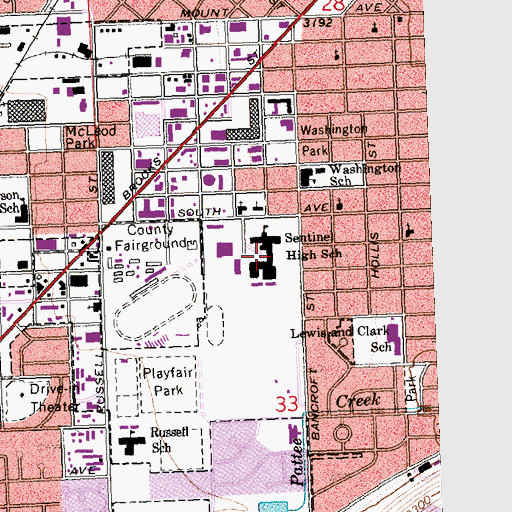 Topographic Map of Sentinel High School, MT