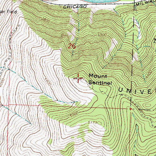 Topographic Map of Mount Sentinel, MT