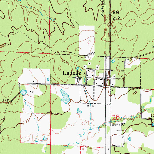 Topographic Map of Ladelle Baptist Church, AR