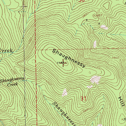 Topographic Map of Shaughnessy Hill, MT