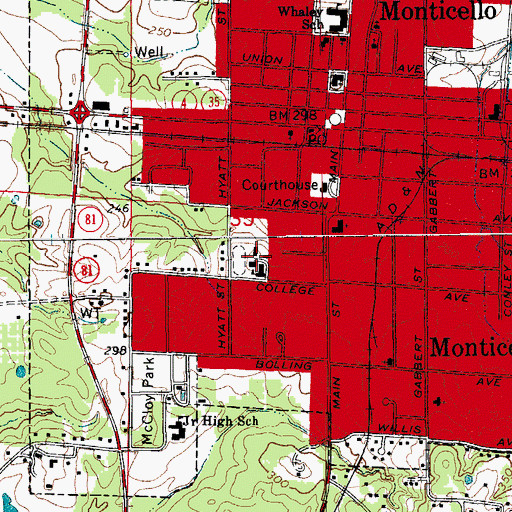 Topographic Map of Monticello Kindergarten, AR