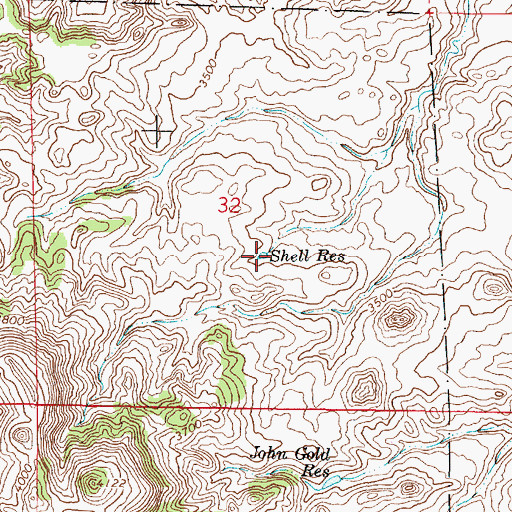Topographic Map of Shell Reservoir, MT