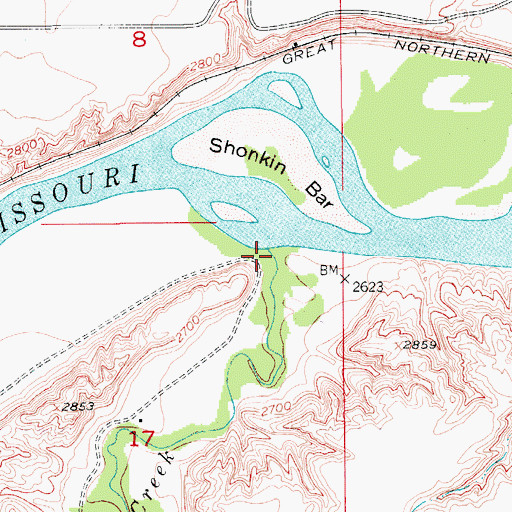 Topographic Map of Shonkin Creek, MT